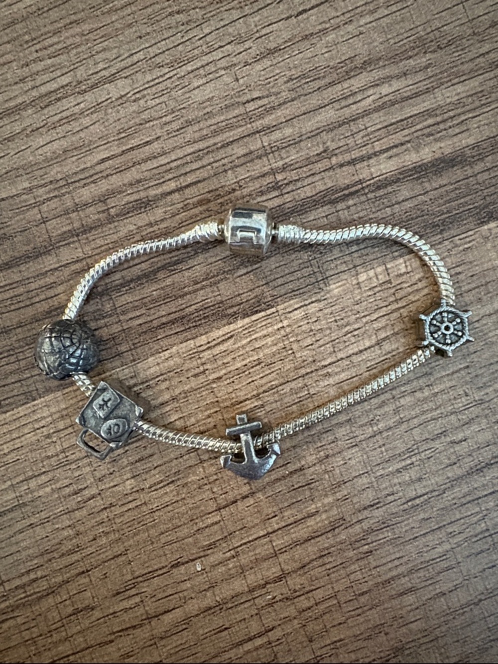 Silver Charm Bracelet with Anchor, Wheel & Travel Charms